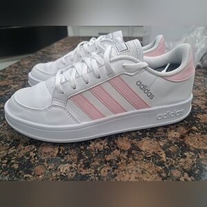 Adidas White and Light Pink Striped Shoes